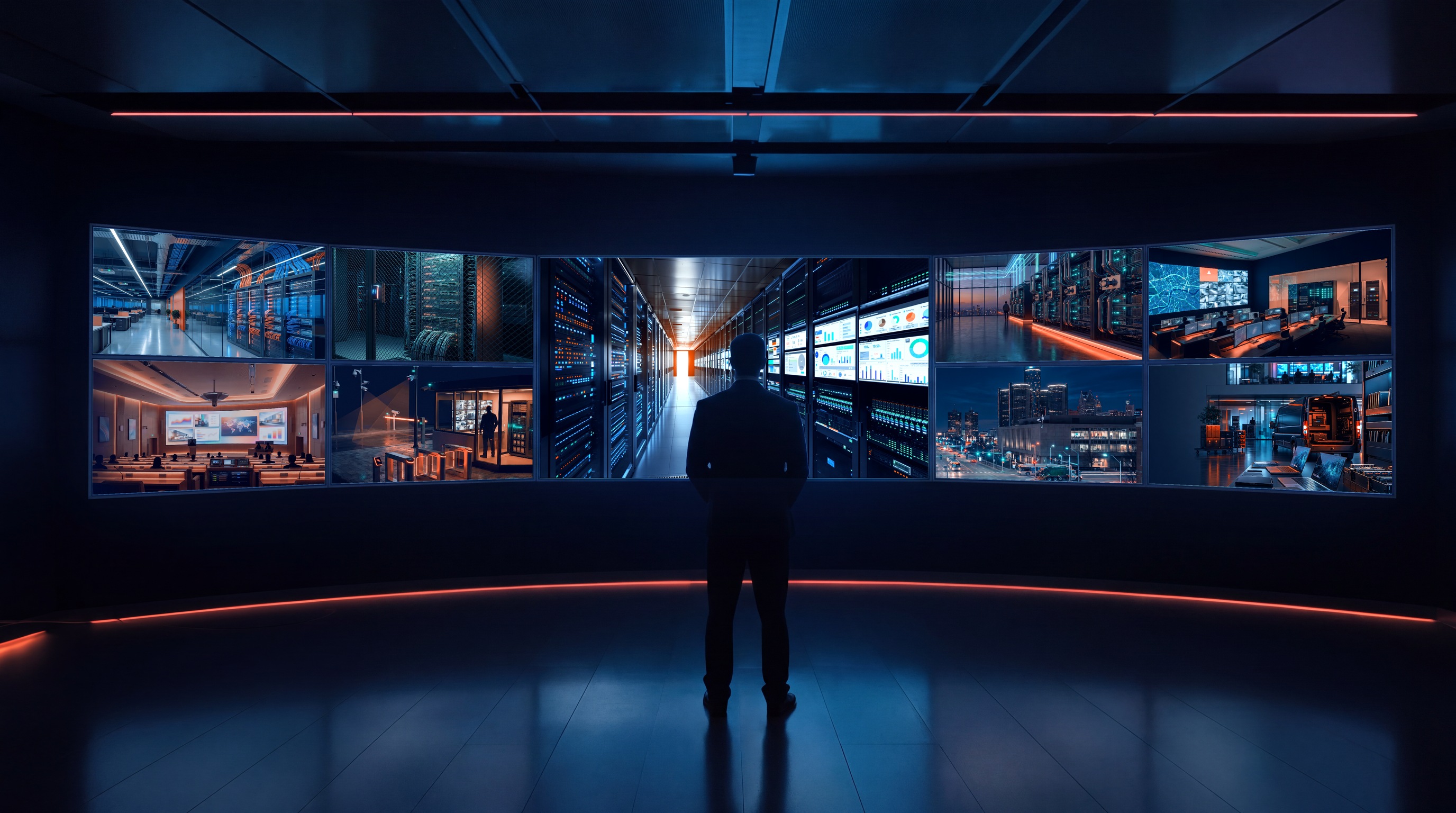 SECCOM command wall showing nine technology solution areas
